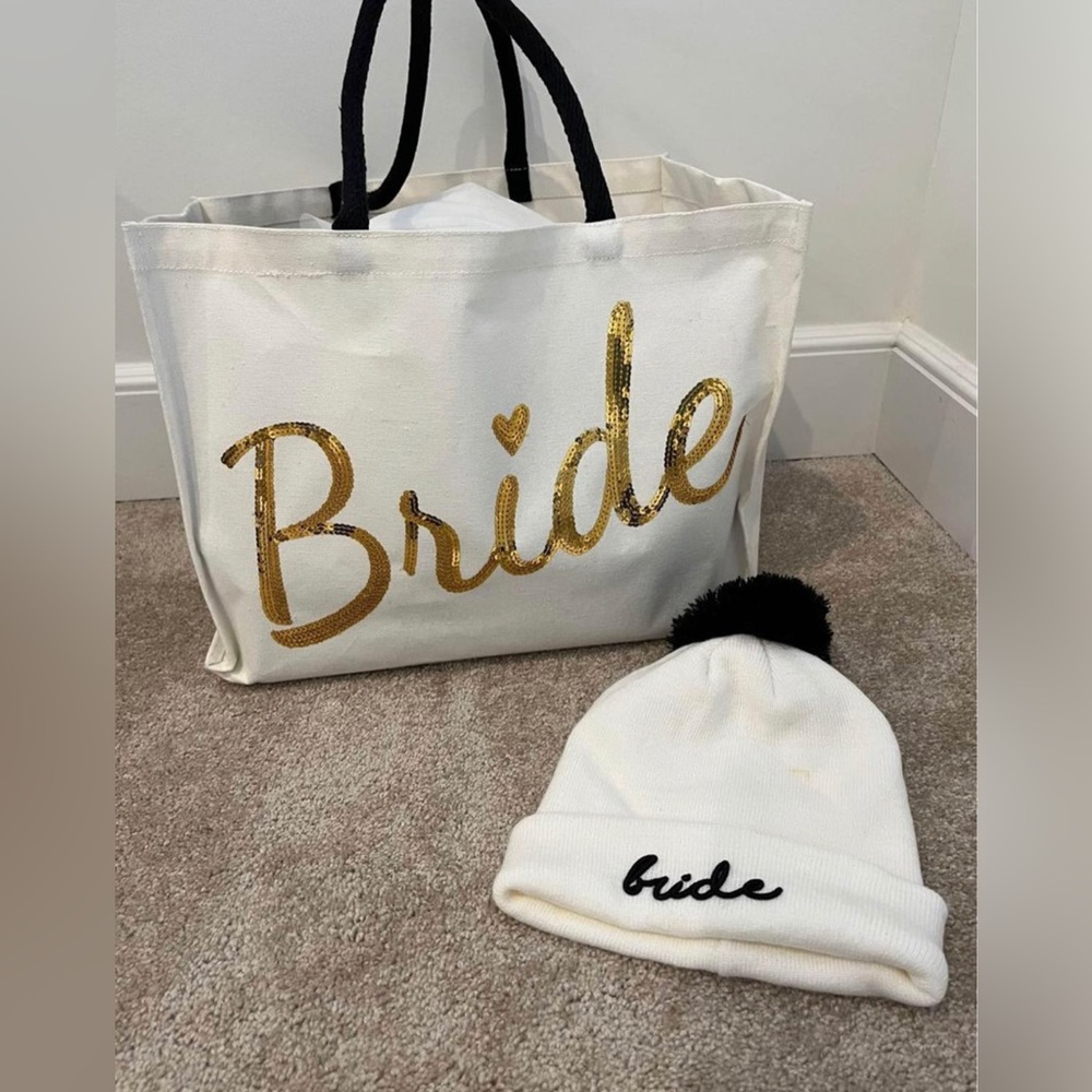 Large Bride Tote & Beanie Hat — perfect for winter brides